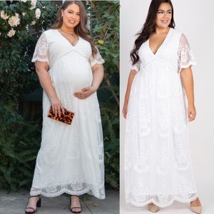 Pinkblush Maternity Plus White Lace Overlay Dress